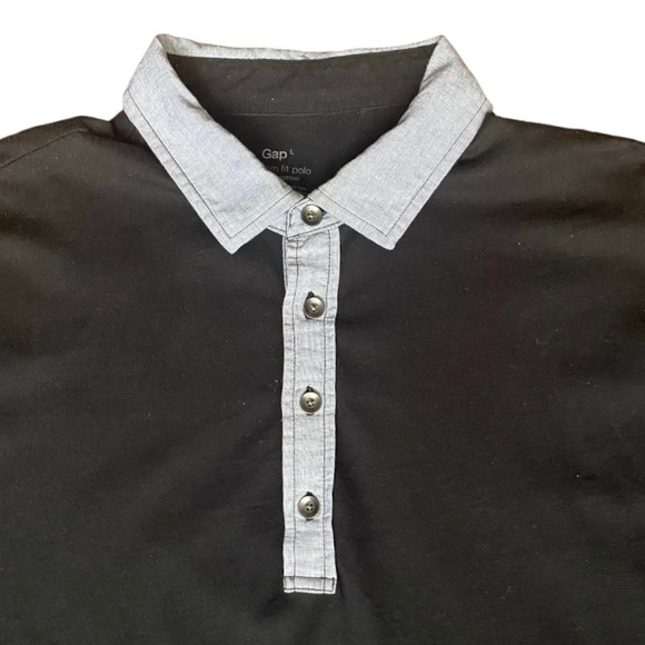 Men’s Gap slim fit long sleeve polo black with blue collar quarter button Large - Picture 3 of 13